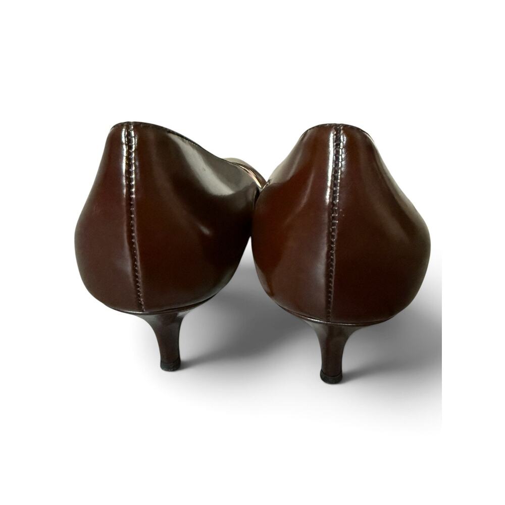 Vintage 90s Y2K Prada Milano Brown Leather Pointed Toe Kitten Heel Pumps Size 39 - Picture 4 of 11